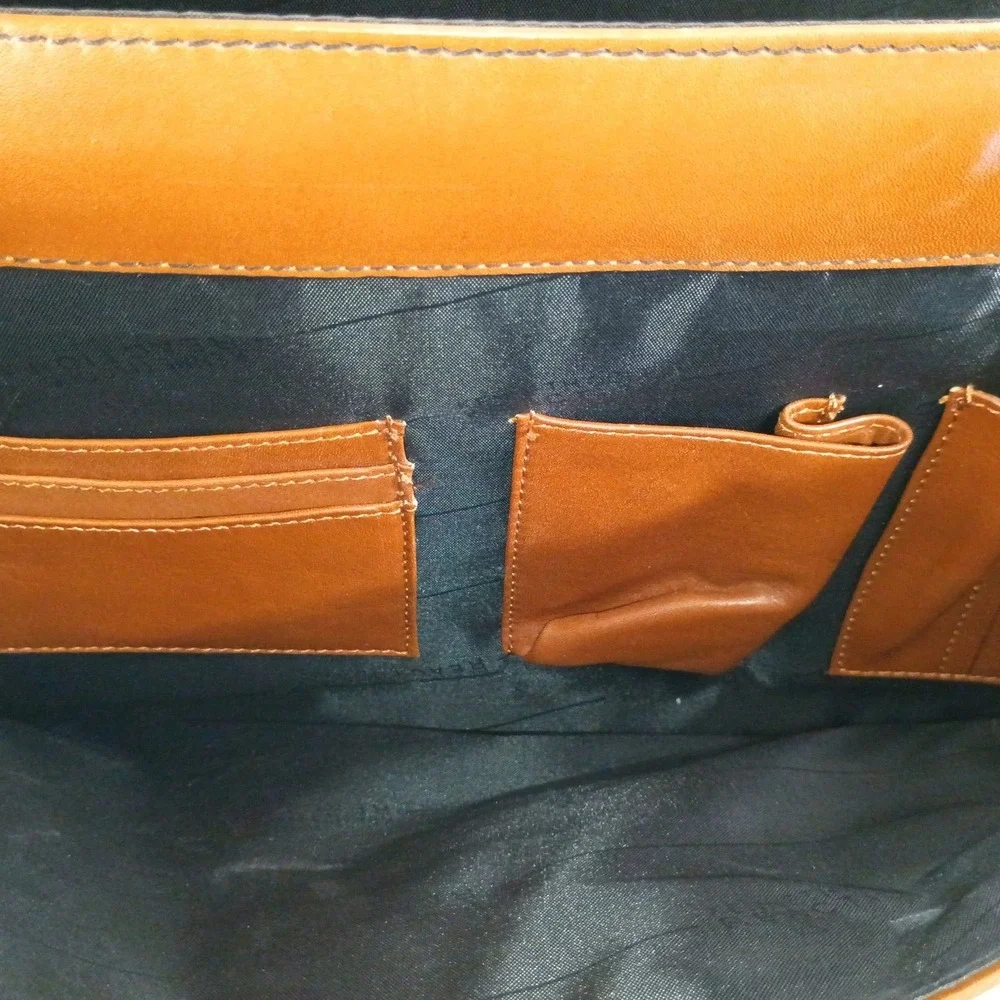 Kenneth Cole Reaction Brown Leather Briefcase Messenger Bag Laptop Work Bag‎